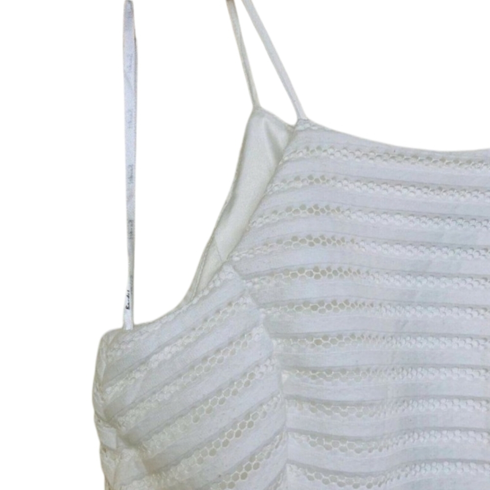 Bardot Piper Stripe Mini Dress Ivory Crochet Mesh Ruffle Hem Size 8/Med NWT - Picture 5 of 16